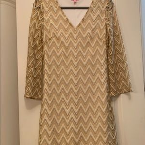 Lilly Pulitzer Gold/White chevron dress. Size S